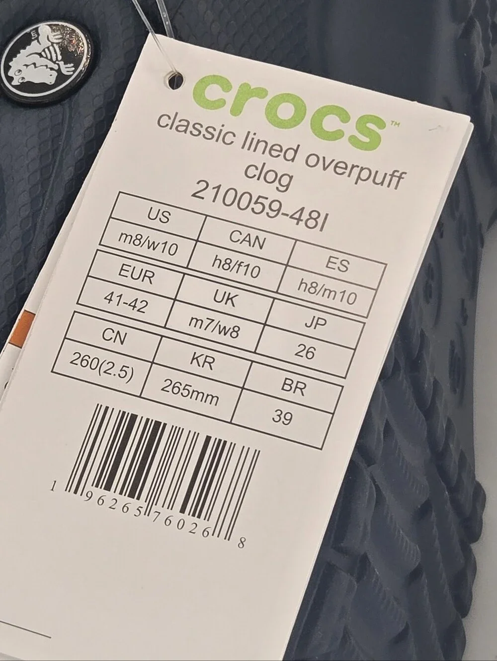 Crocs Classic Lined Overpuff Clog Unisex Nightfall Navy Size Men's 8 Women's 10